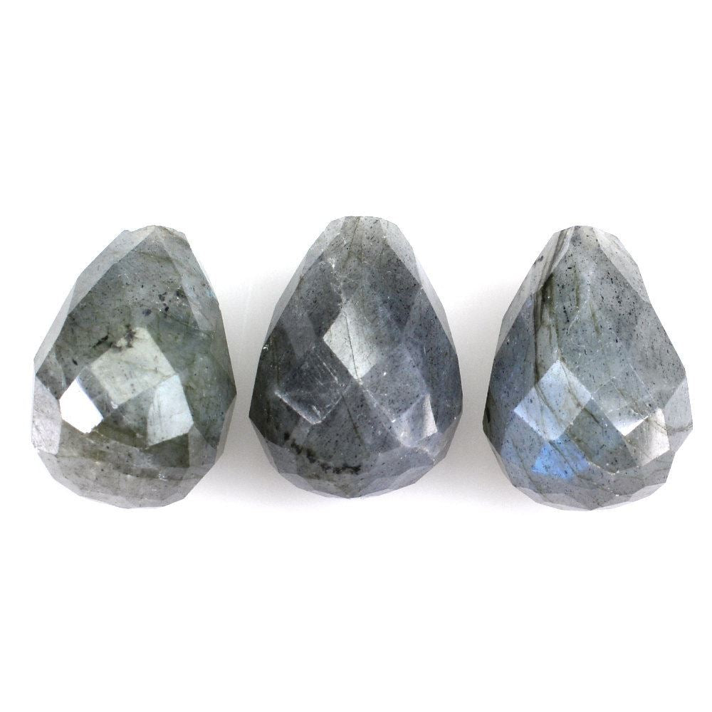GREY LABRADORITE FACETED DROPS (HALF DRILL) 14X10MM 11.36 Cts.
