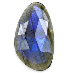 GREY LABRADORITE ROSE CUT IRREGULAR PEARISH CAB 25X14MM (BLUE/HI) 9.97 Cts.