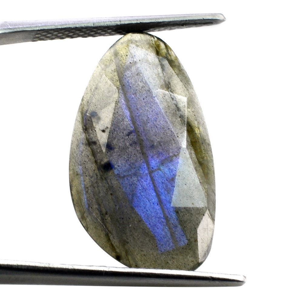 GREY LABRADORITE ROSE CUT IRREGULAR PEARISH CAB 25X14MM (BLUE/HI) 9.97 Cts.