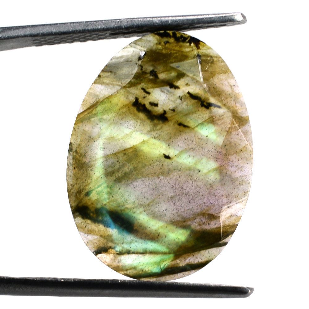 GREY LABRADORITE ROSE CUT BACK IRREGULAR OVAL 21X15MM 9.05 Cts.