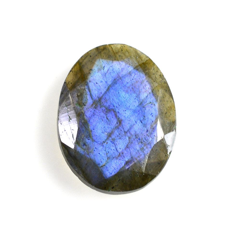 GREY LABRADORITE ONE SIDE ROSE CUT & ONE SIDE TABLE CUT OVAL (BLUE GREEN SHINE) 15X11MM 4.31 Cts.