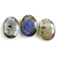 GREY LABRADORITE ONE SIDE ROSE CUT & ONE SIDE TABLE CUT OVAL (BLUE GREEN SHINE) 15X11MM 4.31 Cts.