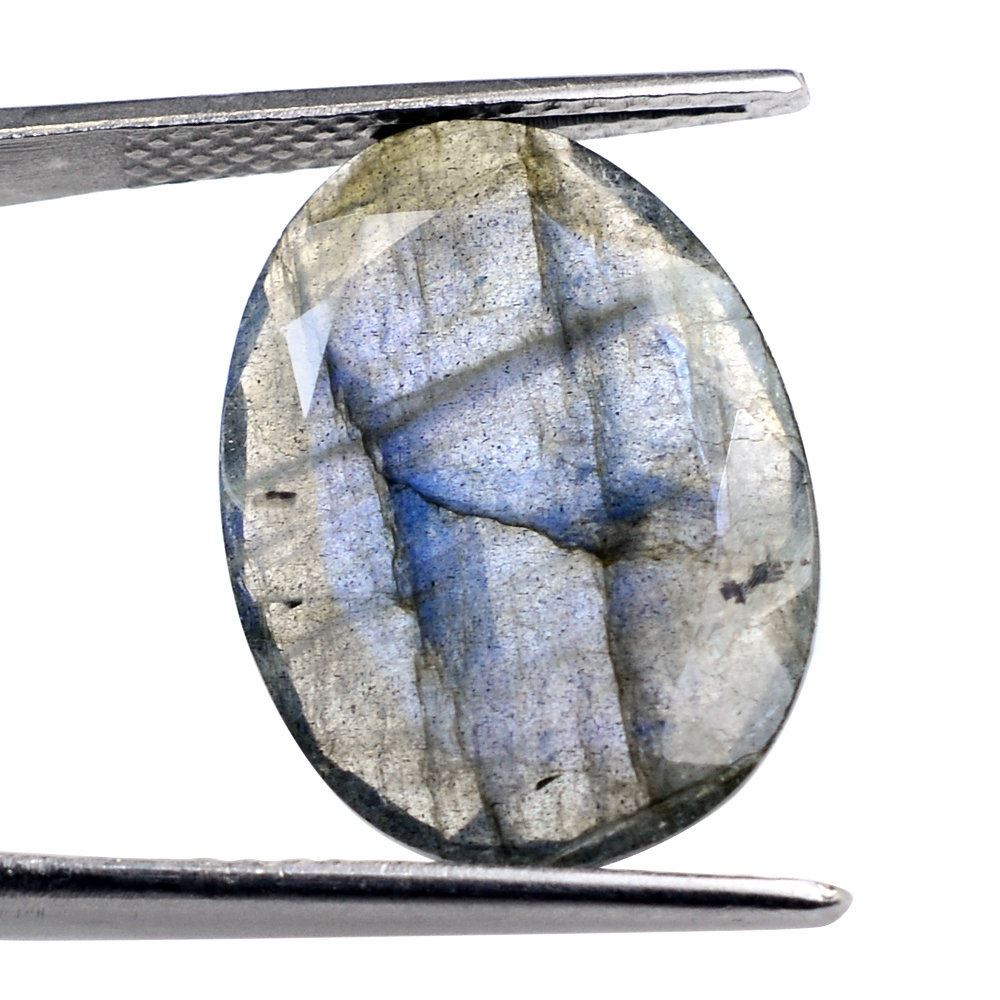 GREY LABRADORITE ONE SIDE TABLE CUT & ONE SIDE ROSE CUT IRREGULAR OVAL 21X15MM 9.19 Cts.