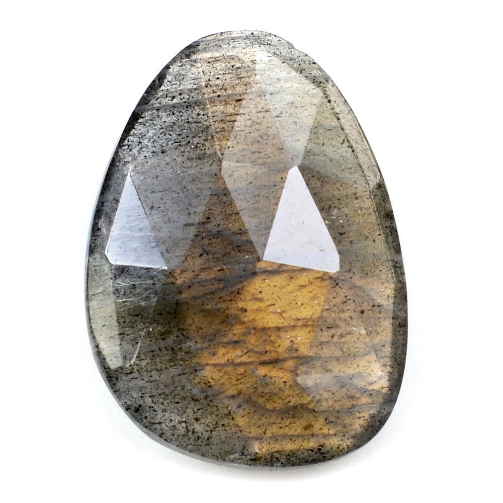 GREY LABRADORITE ROSE CUT BRIOLETTE PEARISH (ORANGE SHINE) 14X10MM 3.58 Cts.