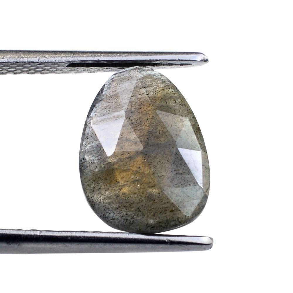 GREY LABRADORITE ROSE CUT BRIOLETTE PEARISH (ORANGE SHINE) 14X10MM 3.58 Cts.