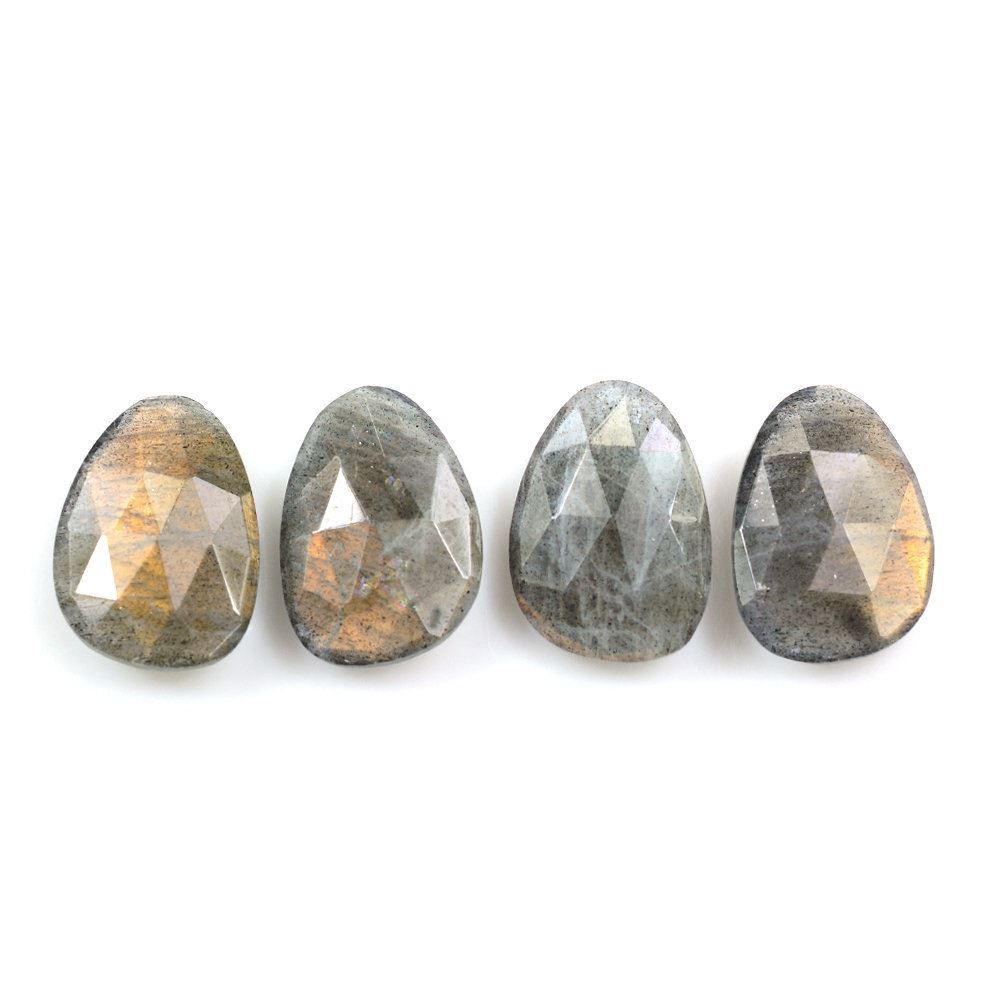 GREY LABRADORITE ROSE CUT BRIOLETTE PEARISH (ORANGE SHINE) 14X10MM 3.58 Cts.