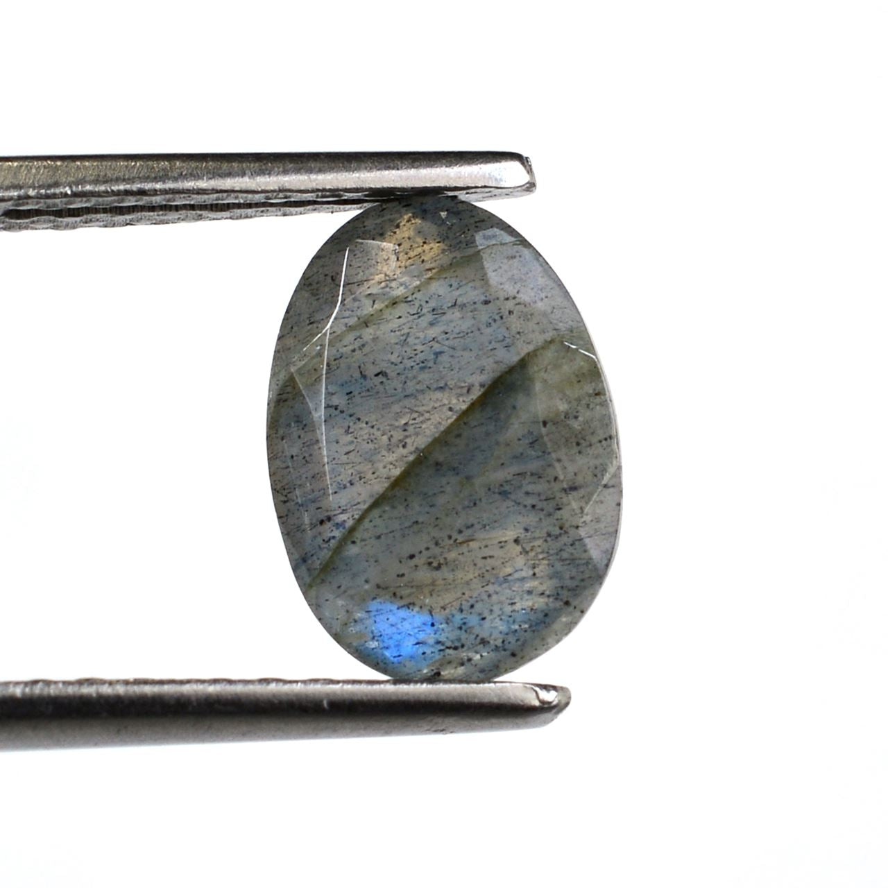 GREY LABRADORITE TABLE CUT ON TOP ROSE CUT BACK IRREGULAR OVAL (BLUE GREEN SHINE) 10.70X7.70 MM 2.20 CTS