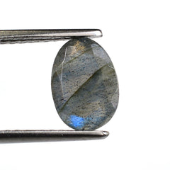 GREY LABRADORITE TABLE CUT ON TOP ROSE CUT BACK IRREGULAR OVAL (BLUE GREEN SHINE) 10.70X7.70 MM 2.20 CTS