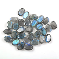 GREY LABRADORITE TABLE CUT ON TOP ROSE CUT BACK IRREGULAR OVAL (BLUE GREEN SHINE) 10.70X7.70 MM 2.20 CTS
