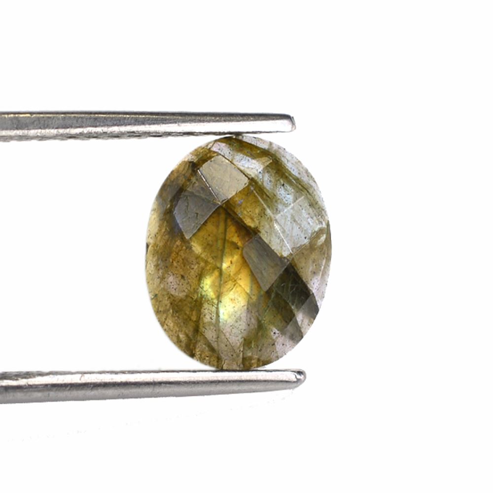 GREY LABRADORITE CHECKER CUT OVAL CAB (COPPER SHINE) 11X9 MM 2.93 CTS