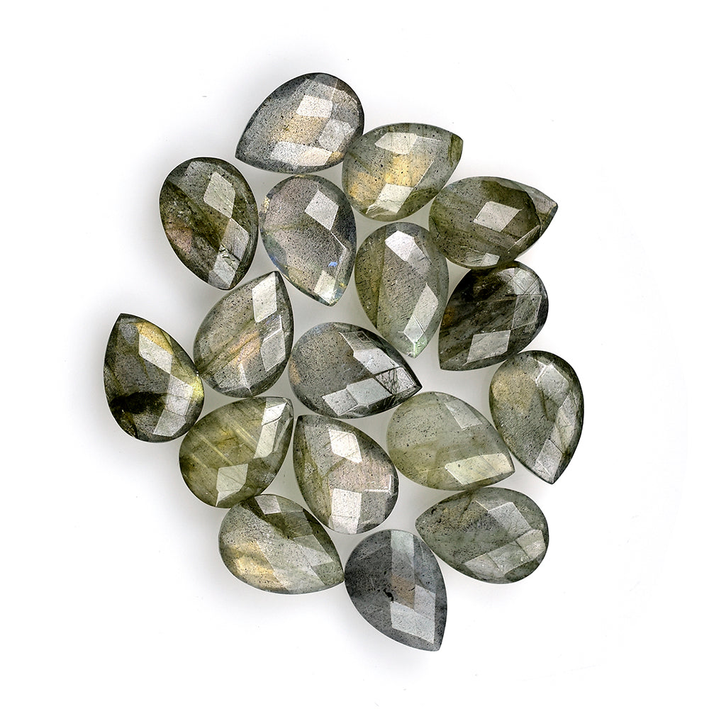 GREY LABRADORITE CHECKER BRIOLETTE PEAR (COPPER SHINE) 10X7MM 1.59 Cts.
