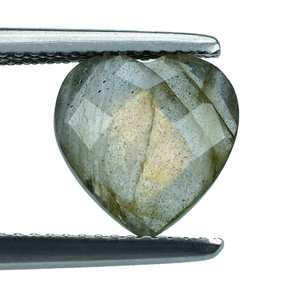 GREY LABRADORITE CHECKER CUT BRIOLETTE HEART (COPPER SHINE) 10MM 2.88 Cts.