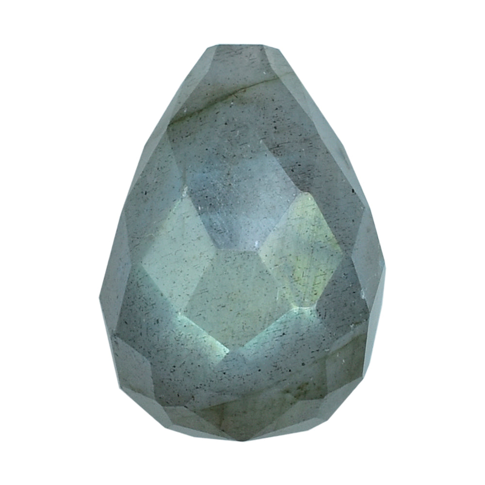 GREY LABRADORITE CHECKER CUT DROP (HALF DRILL -1MM) BLUE GREEN SHINE 14X10MM 9.63 Cts.