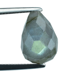 GREY LABRADORITE CHECKER CUT DROP (HALF DRILL -1MM) BLUE GREEN SHINE 14X10MM 9.63 Cts.