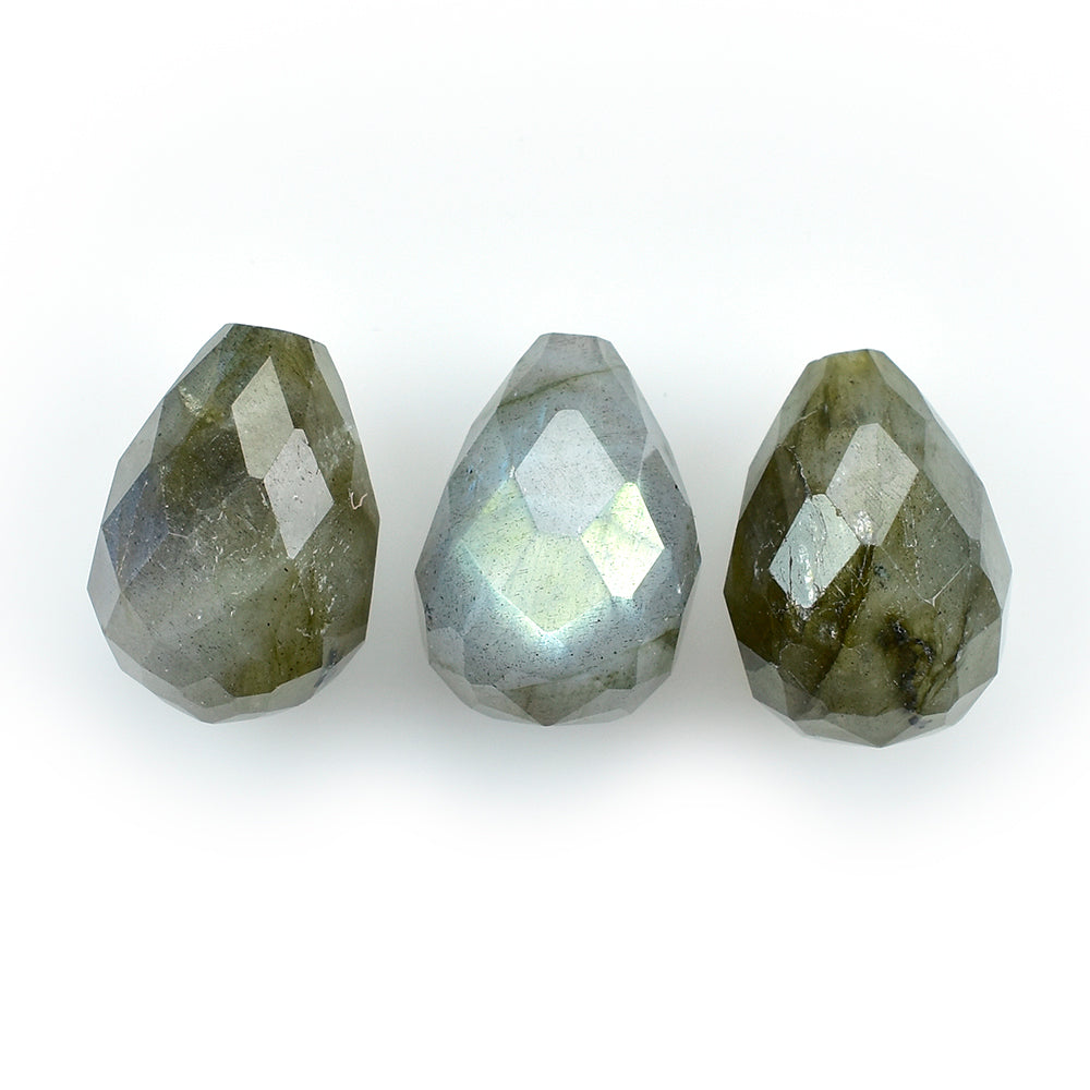 GREY LABRADORITE CHECKER CUT DROP (HALF DRILL -1MM) BLUE GREEN SHINE 14X10MM 9.63 Cts.