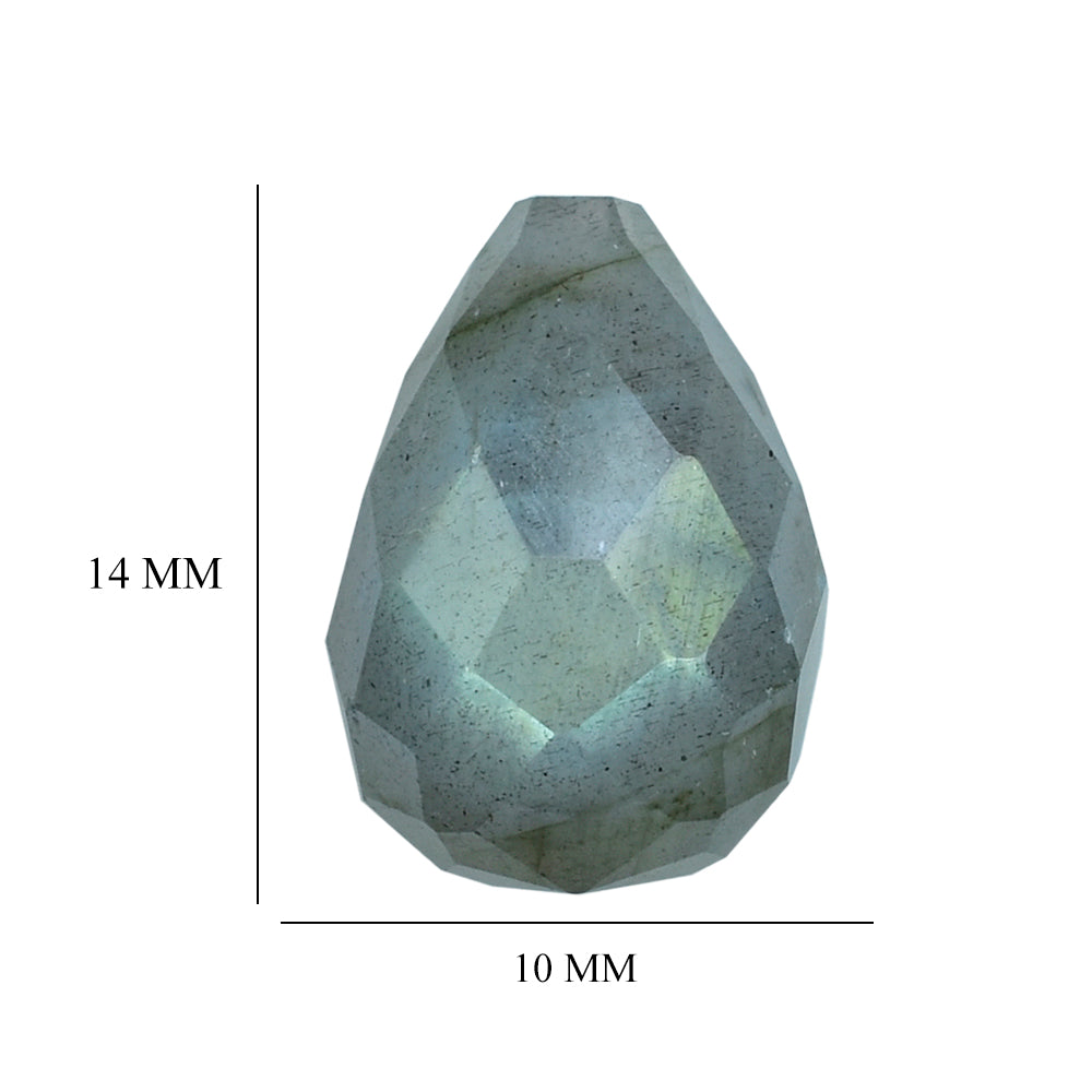 GREY LABRADORITE CHECKER CUT DROP (HALF DRILL -1MM) BLUE GREEN SHINE 14X10MM 9.63 Cts.