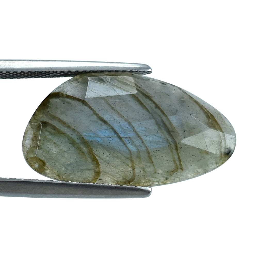 GREY LABRADORITE ROSE CUT IRREGULAR PEARISH 25X14MM 10.10 Cts.