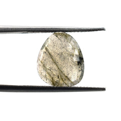 LABRADORITE ROSE CUT BRIOLETTE TRILLIANISH (BLUE GREEN POWER)(SOME BLACK SPOTS CRACKS) 13.00X11.00 MM 3.36 CTS