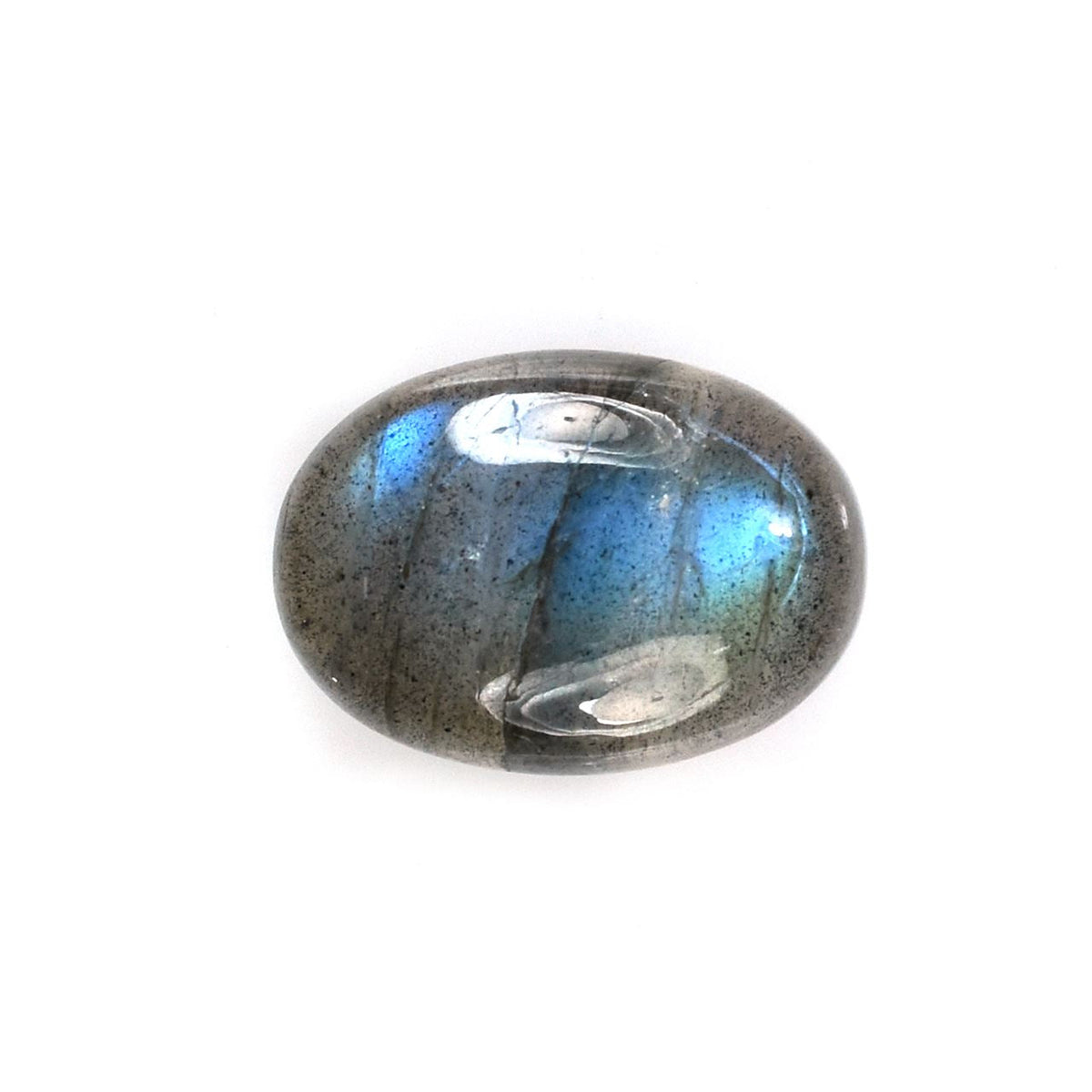 LABRADORITE PLAIN OVAL CAB (BLUE BLACK SPOT & CRACKS) 14.00X10.00 MM 7.26 CTS