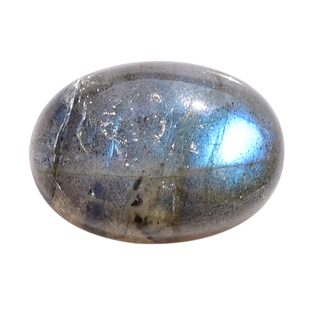 BLUE GREEN LABRADORITE (OPAQUE/MANY BLACK SPOT & CRACK) PLAIN OVAL CAB 14X10 MM 7.20 Cts.