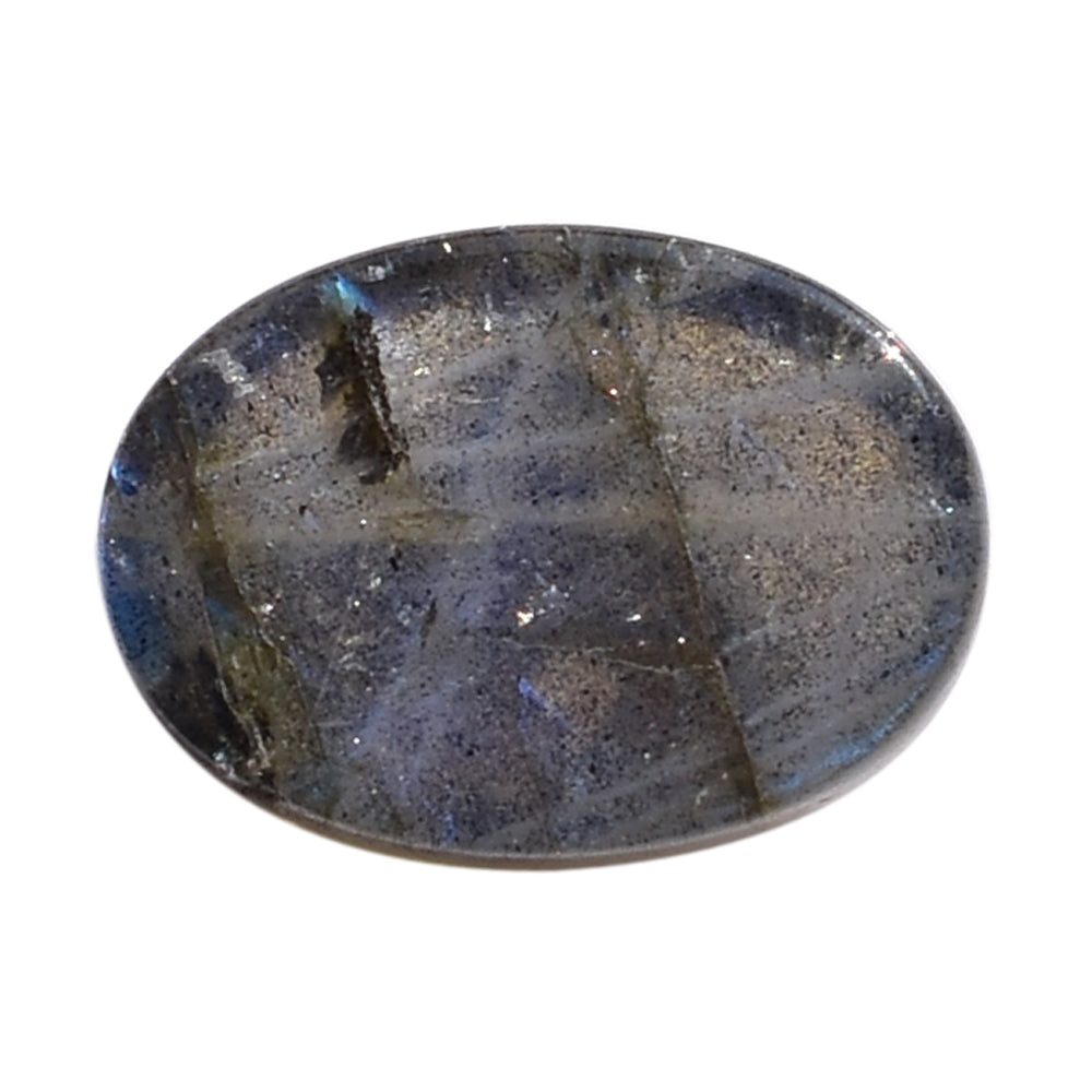 BLUE GREEN LABRADORITE (OPAQUE/MANY BLACK SPOT & CRACK) PLAIN OVAL CAB 14X10 MM 7.20 Cts.