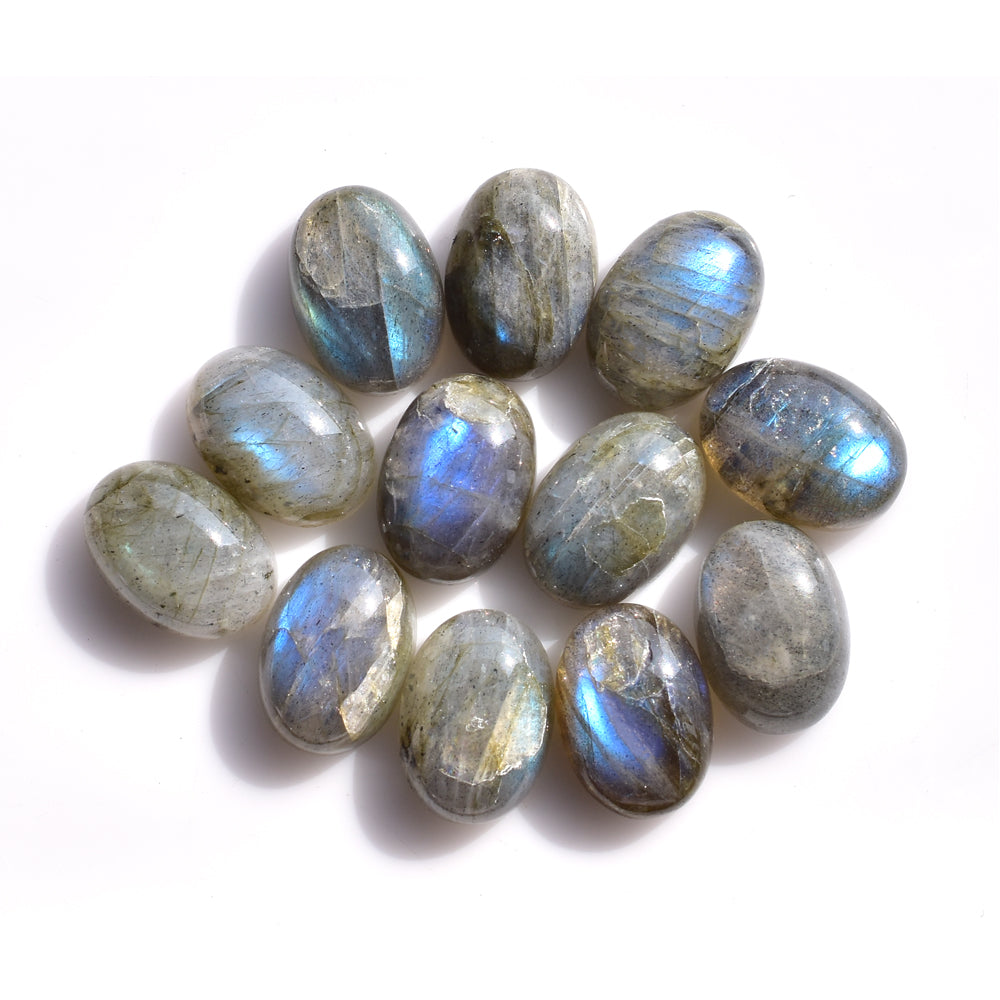 BLUE GREEN LABRADORITE (OPAQUE/MANY BLACK SPOT & CRACK) PLAIN OVAL CAB 14X10 MM 7.20 Cts.