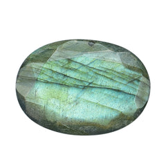 BLUE GREEN LABRADORITE (OPAQUE/MANY BLACK SPOT & CRACK) BOTH SIDE TABLE CUT OVAL 18X13MM 5.97 Cts.