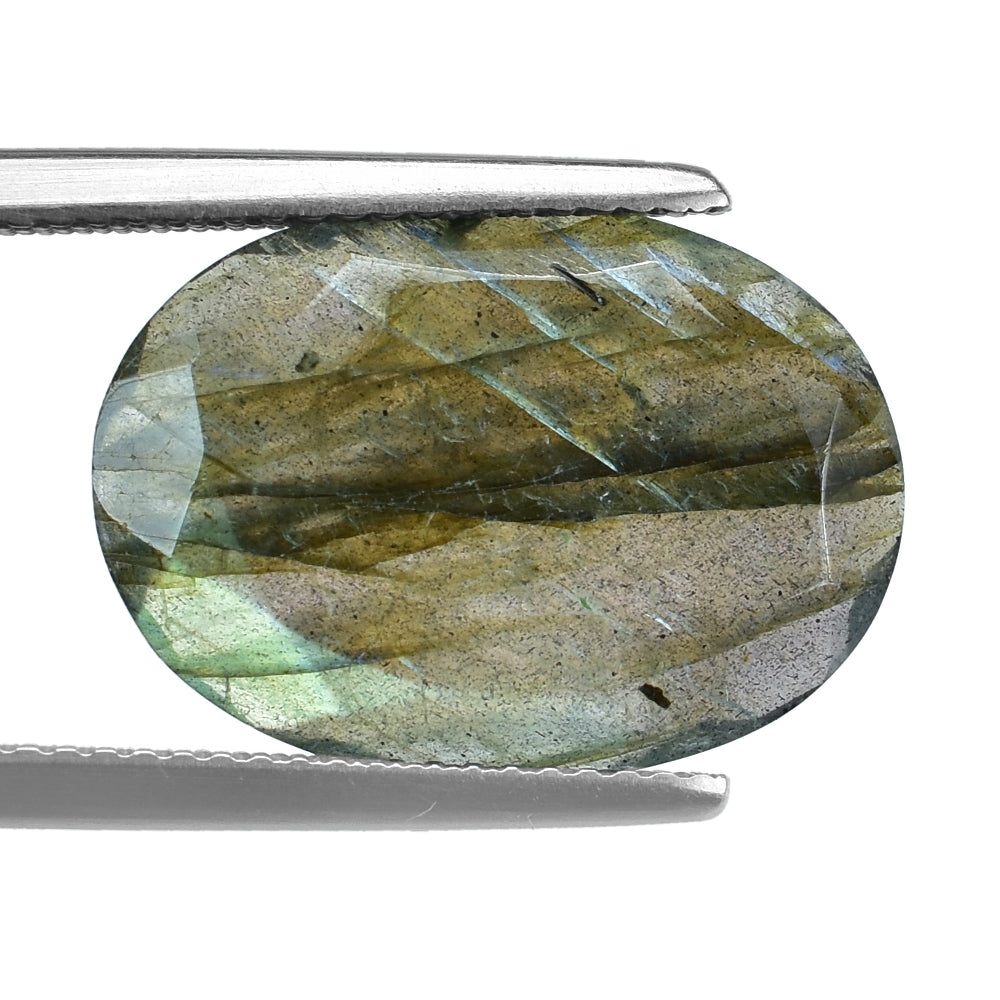 BLUE GREEN LABRADORITE (OPAQUE/MANY BLACK SPOT & CRACK) BOTH SIDE TABLE CUT OVAL 18X13MM 5.97 Cts.