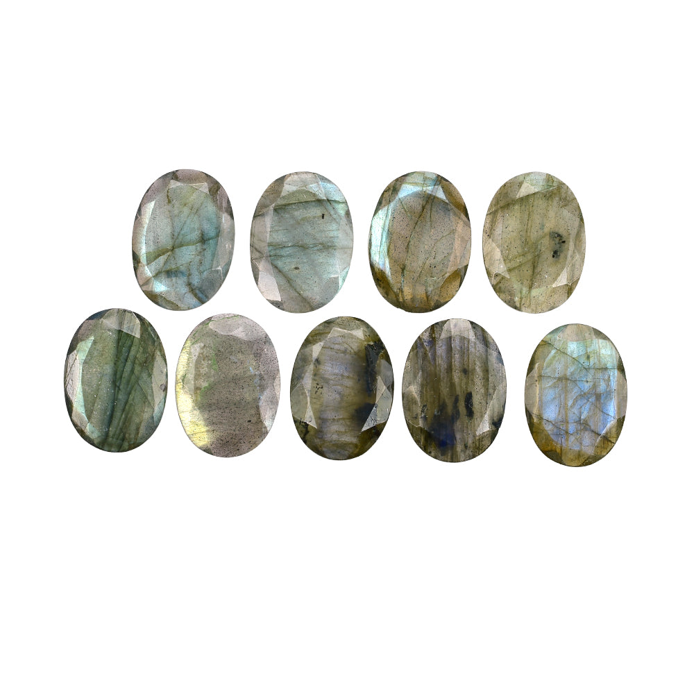 BLUE GREEN LABRADORITE (OPAQUE/MANY BLACK SPOT & CRACK) BOTH SIDE TABLE CUT OVAL 18X13MM 5.97 Cts.
