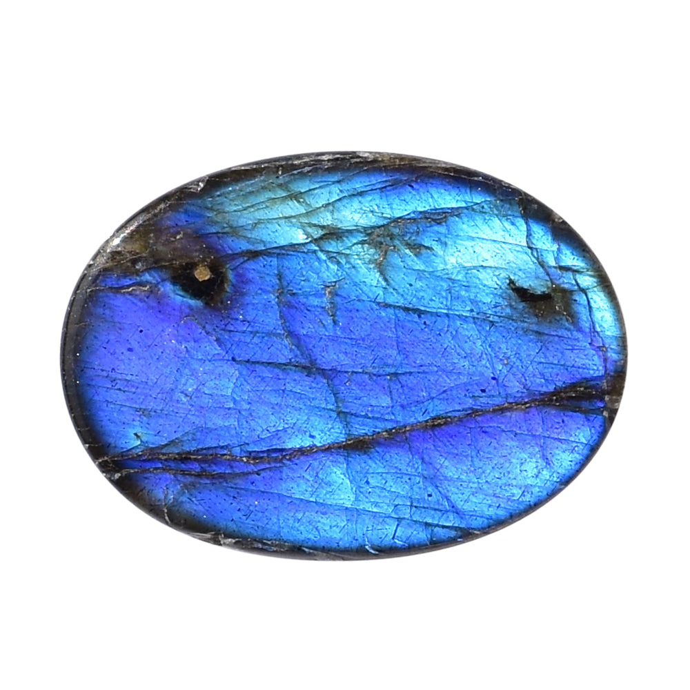 BLUE GREEN LABRADORITE (OPAQUE/MANY BLACK SPOT & CRACK) PLAIN OVAL CAB 18X13 MM 13.17 Cts.