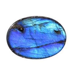 BLUE GREEN LABRADORITE (OPAQUE/MANY BLACK SPOT & CRACK) PLAIN OVAL CAB 18X13 MM 13.17 Cts.