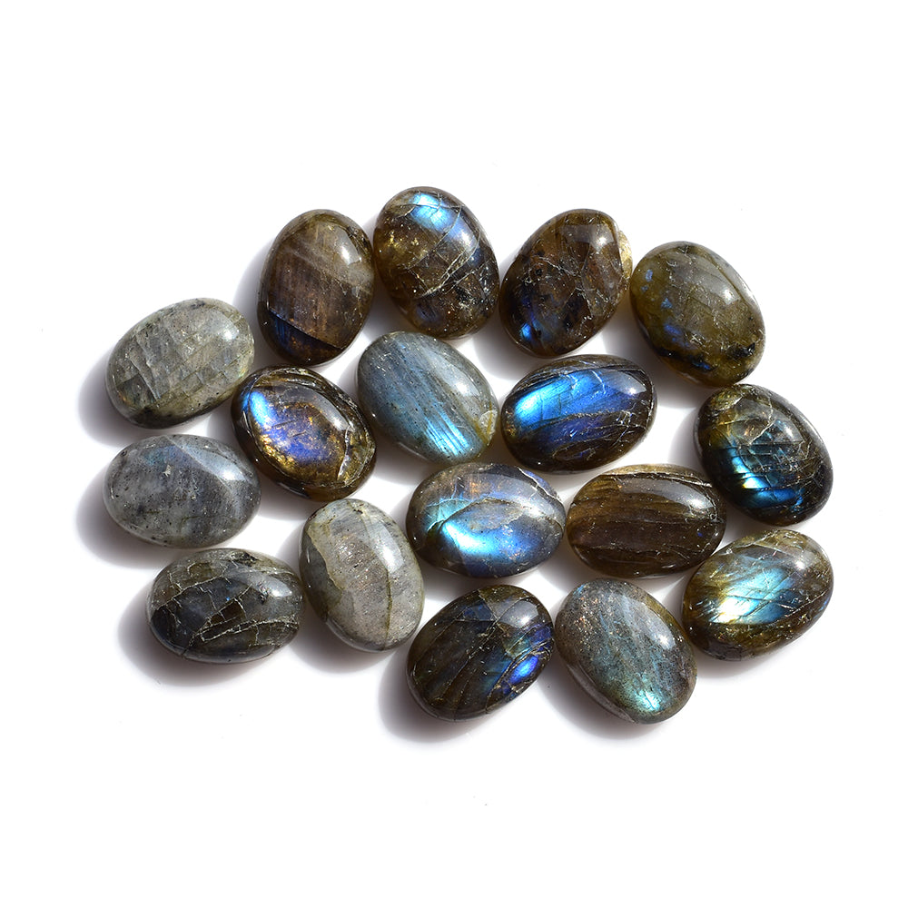 BLUE GREEN LABRADORITE (OPAQUE/MANY BLACK SPOT & CRACK) PLAIN OVAL CAB 18X13 MM 13.17 Cts.