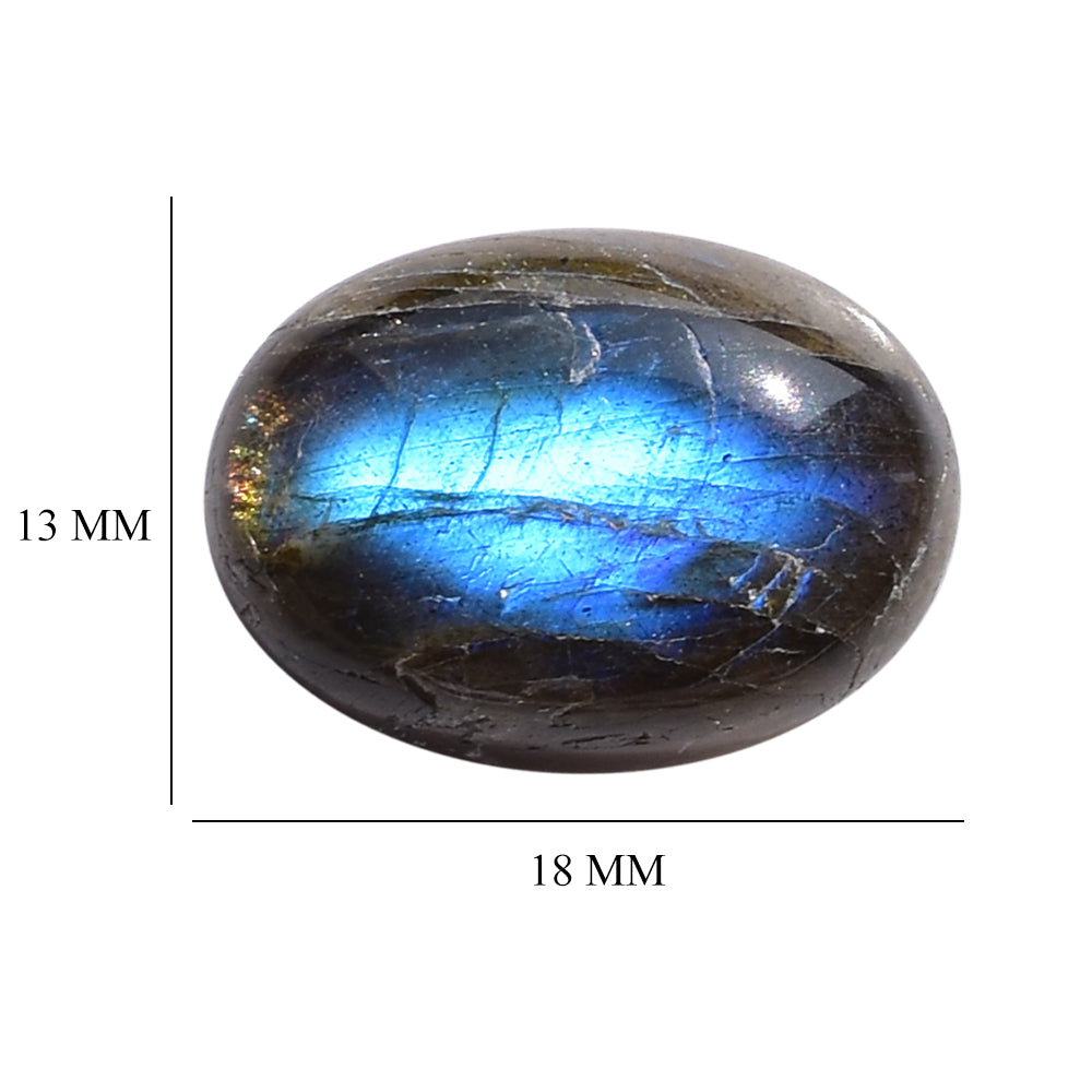 BLUE GREEN LABRADORITE (OPAQUE/MANY BLACK SPOT & CRACK) PLAIN OVAL CAB 18X13 MM 13.17 Cts.