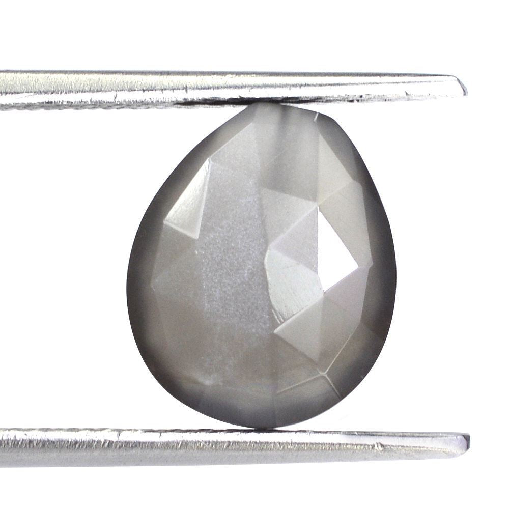 GREY MOONSTONE ROSE CUT BRIOLETTE PEAR (HALF DRILL 0.75MM) 12X10MM 4.00 Cts.