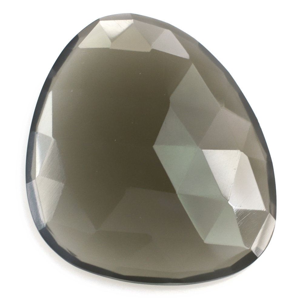 GREY MOONSTONE ROSE CUT IRREGULAR PEARISH CAB 28X26MM 22.34 Cts.