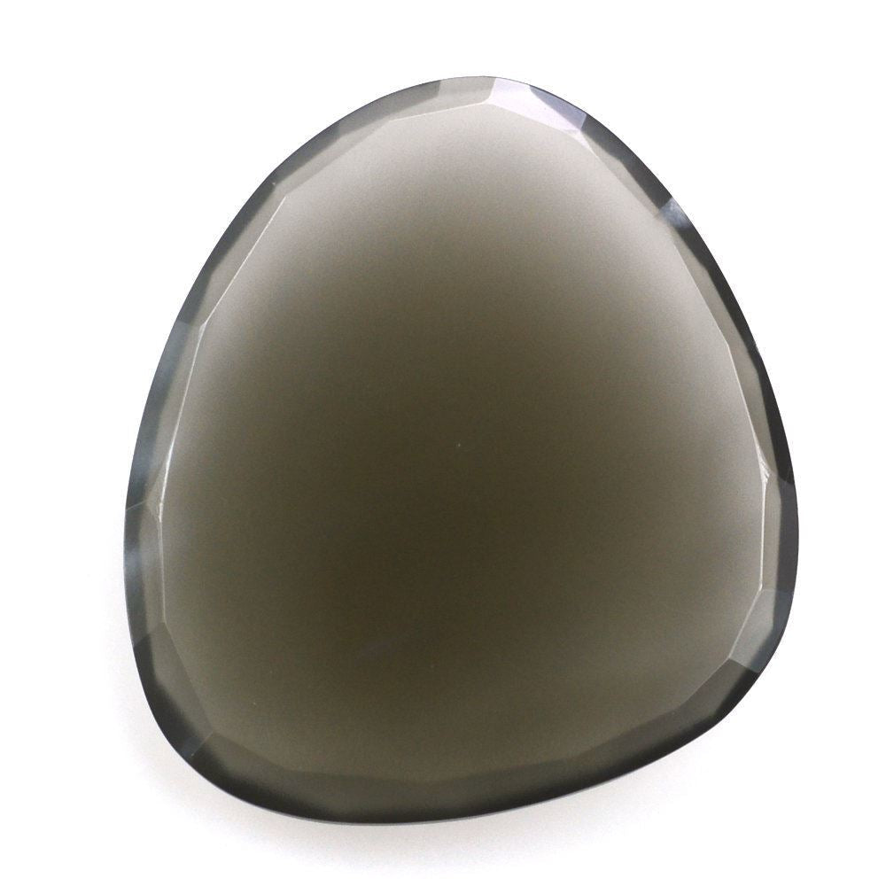 GREY MOONSTONE ROSE CUT IRREGULAR PEARISH CAB 28X26MM 22.34 Cts.