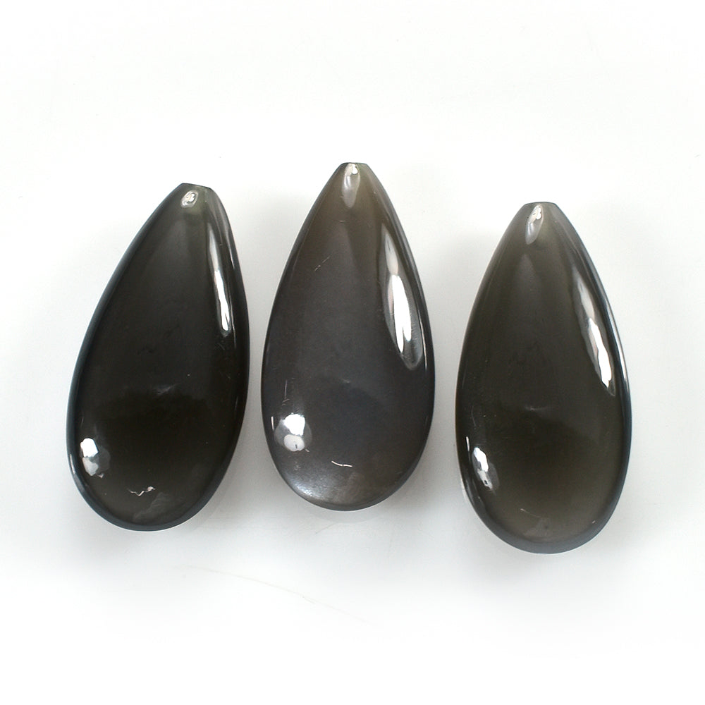 GREY MOONSTONE LENTIL PEAR (HALF DRILL -1.10MM) 28X14MM 17.48 Cts.