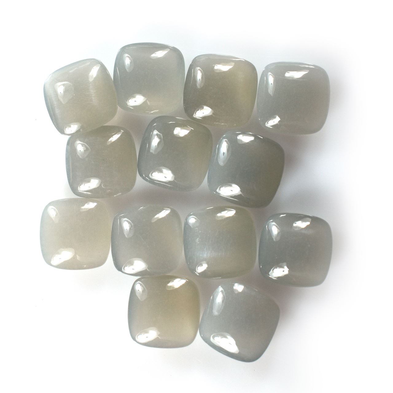 GREY MOONSTONE PLAIN LENTIL CUSHION (SILVER GREY LIGHT)(OPAQUE)(CLEAN) 10.00X10.00 MM 3.27 Cts.