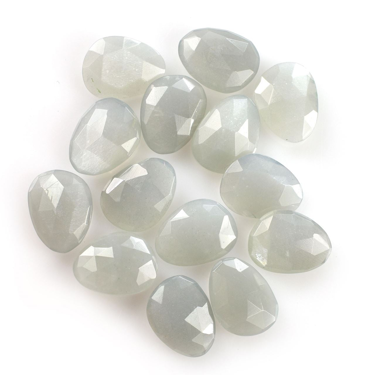 GREY MOONSTONE ROSE CUT BRIOLETTE PEARISH (SILVER GREY LIGHT)(OPAQUE CLEAN) 12.70X9.70 MM 3.13 Cts.