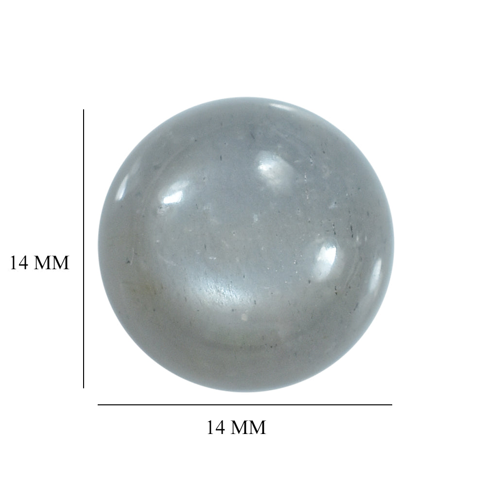GREY MOONSTONE PLAIN ROUND CAB (SILVER GREY MEDIUM) 14.00X14.00 MM 9.88 Cts.