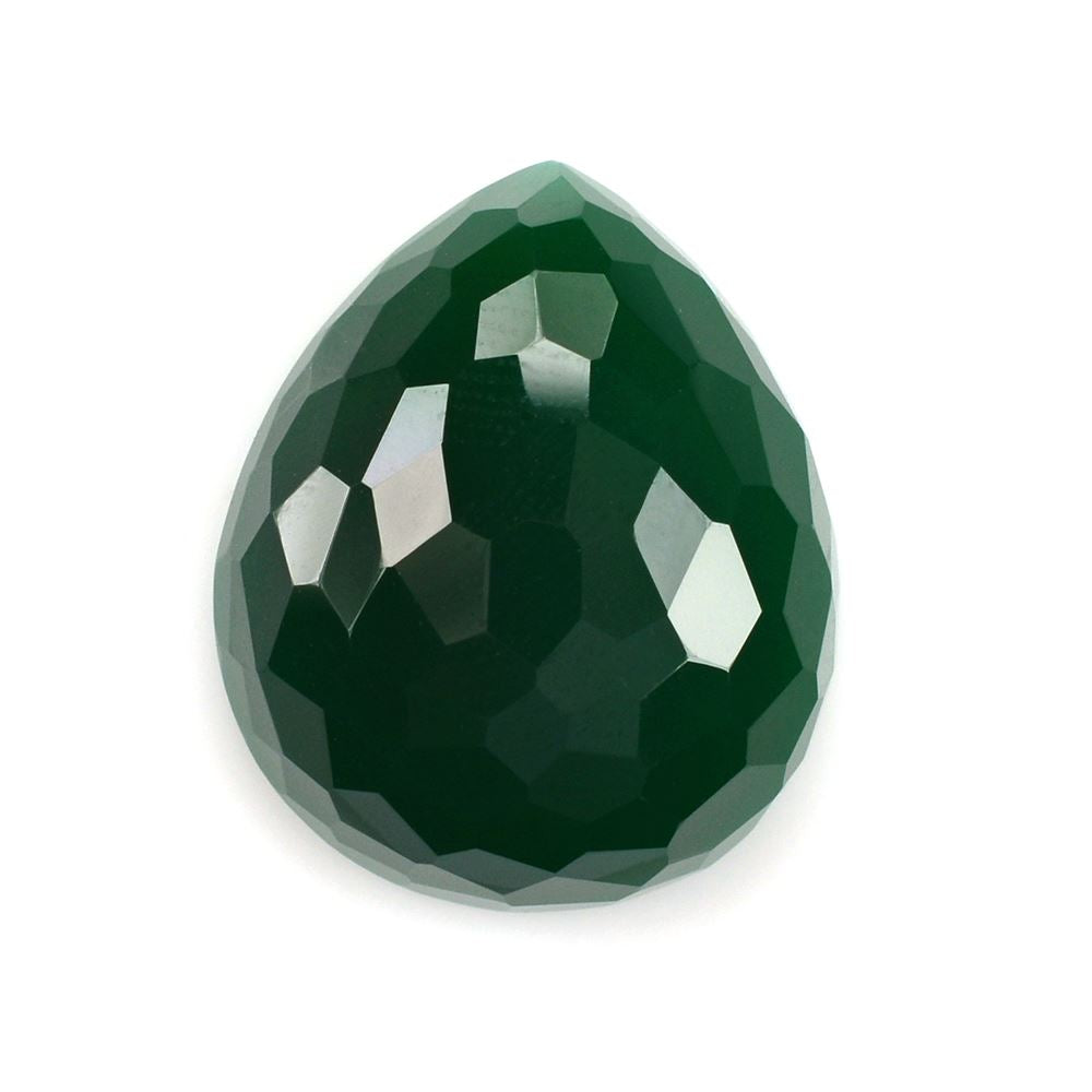 GREEN ONYX IRREGULAR CUT PEAR CAB 25X21MM 39.10 Cts.