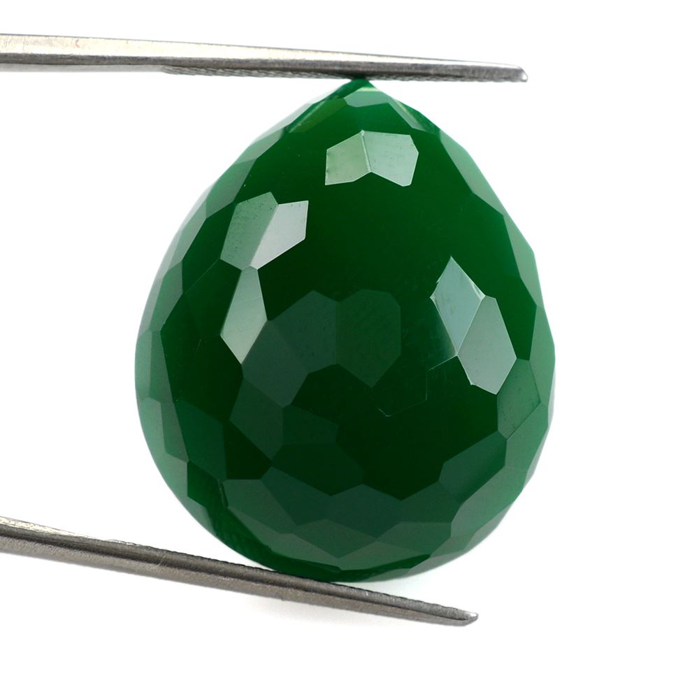GREEN ONYX IRREGULAR CUT PEAR CAB 25X21MM 39.10 Cts.