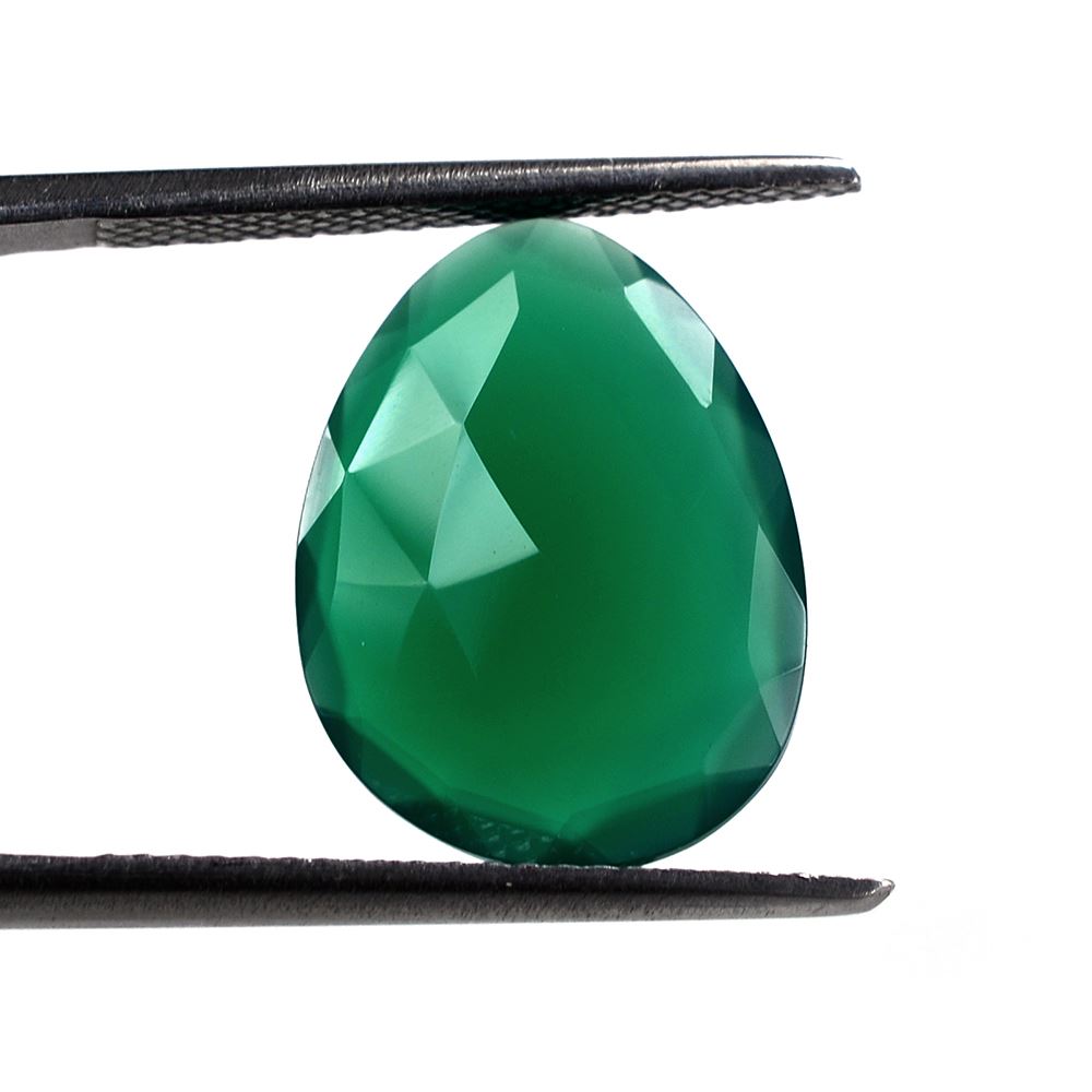 GREEN ONYX ROSE CUT BRIOLETTE IRREGULAR PEAR 16X12MM 4.89 Cts.