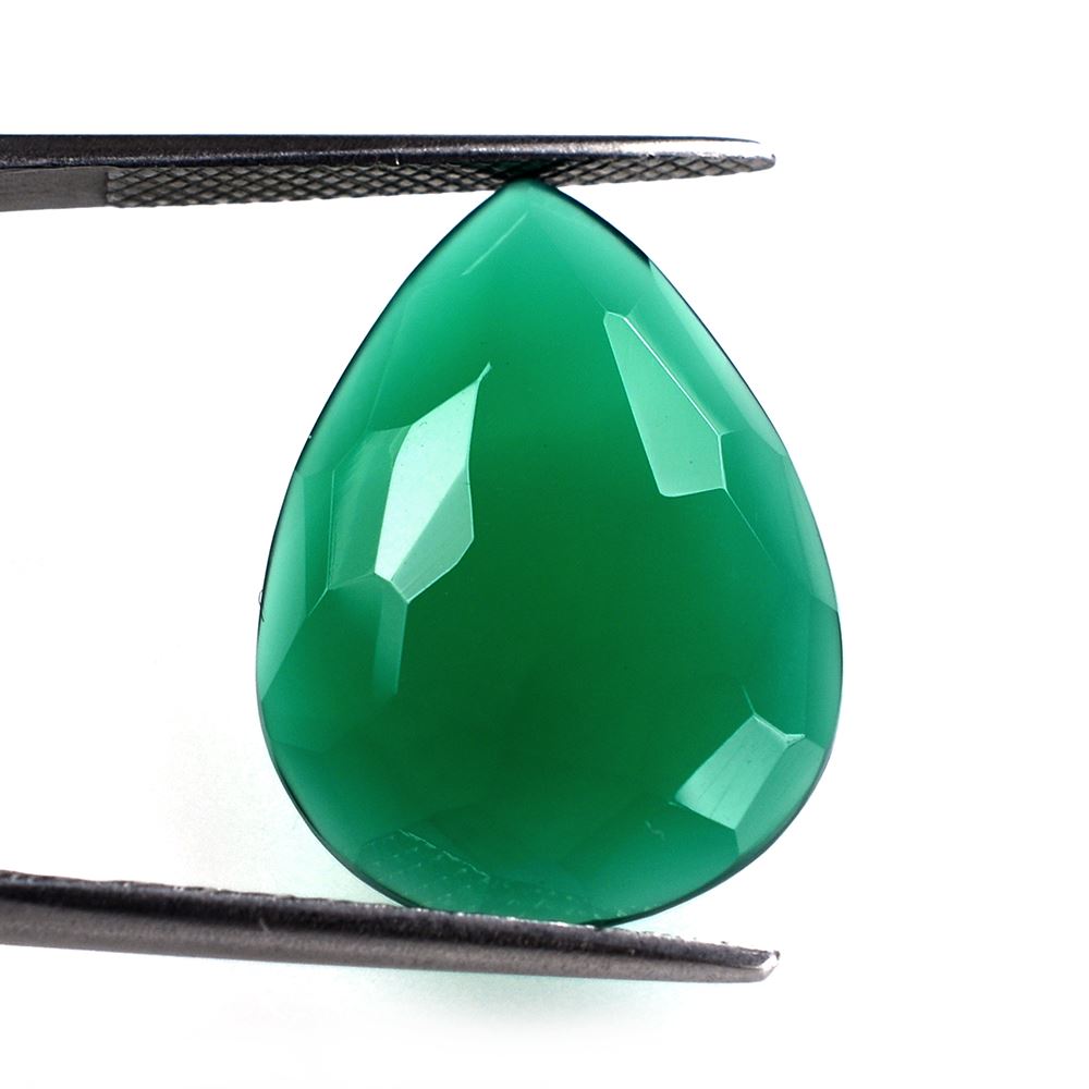 GREEN ONYX IRREGULAR CUT PEAR CAB 22X16MM 10.15 Cts.
