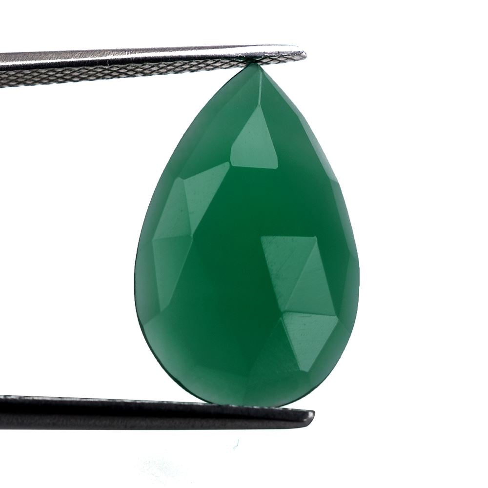GREEN ONYX ROSE CUT PEAR CAB 19X12MM 5.48 Cts.
