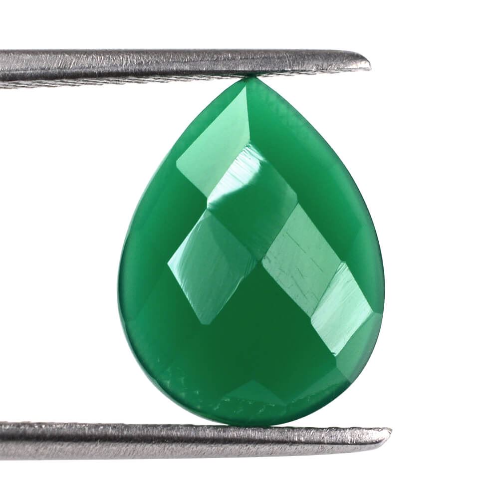 GREEN ONYX CHECKER PEAR CAB 13X10MM 3.24 Cts.