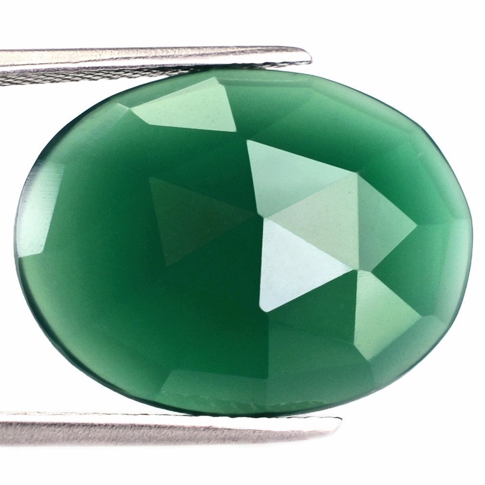 GREEN ONYX ROSE CUT OVAL CAB 20X15MM 9.53 Cts.