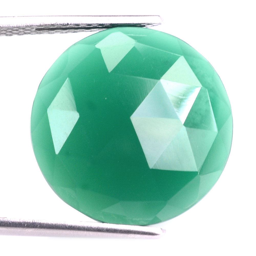 GREEN ONYX ROSE CUT ROUND CAB 18MM (DARK/CLEAN) 11.10 Cts.