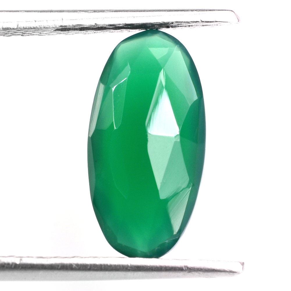 GREEN ONYX ROSE CUT BRIOLETTE OVAL 14X7MM 2.63 Cts.