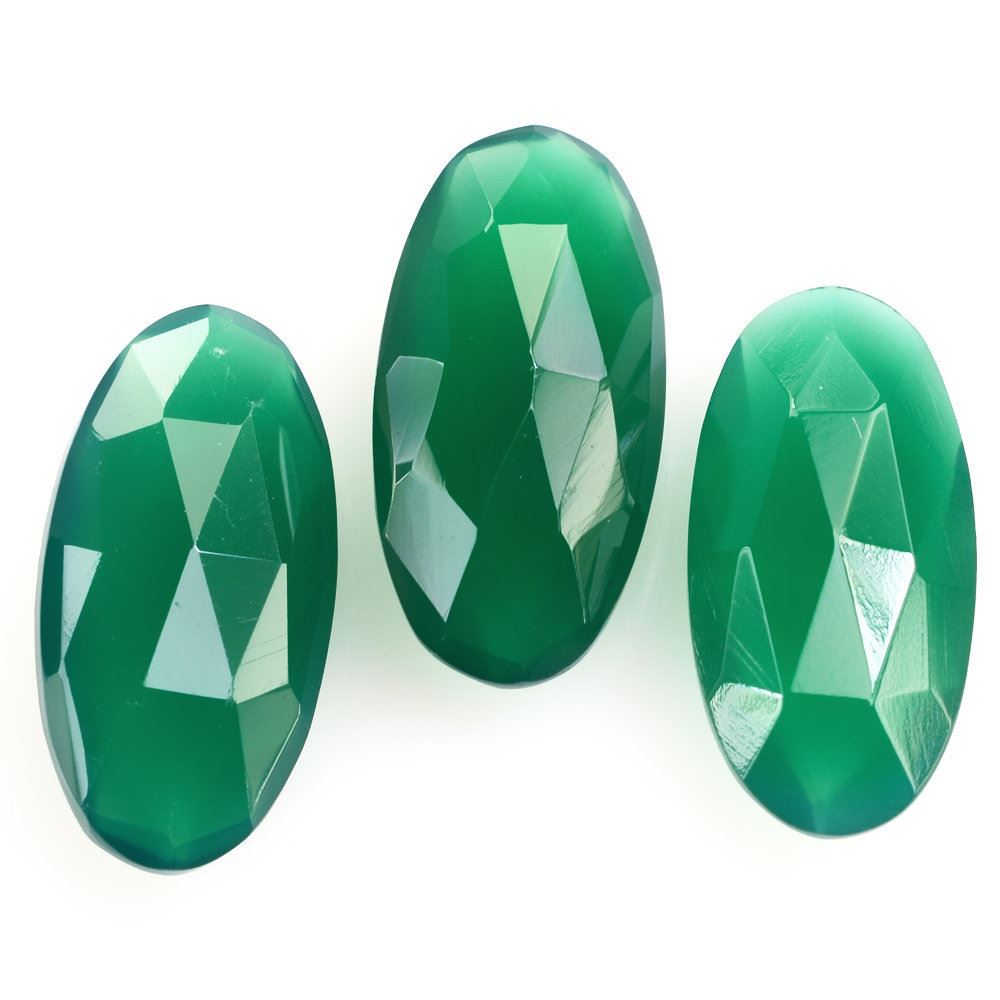 GREEN ONYX ROSE CUT BRIOLETTE OVAL 14X7MM 2.63 Cts.